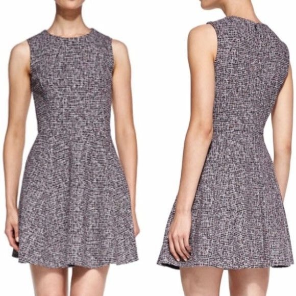 Theory Tillora Tweed Skater Dress Sleeveless A-Line Mini Navy White Women’s Sz 2 - Picture 1 of 12